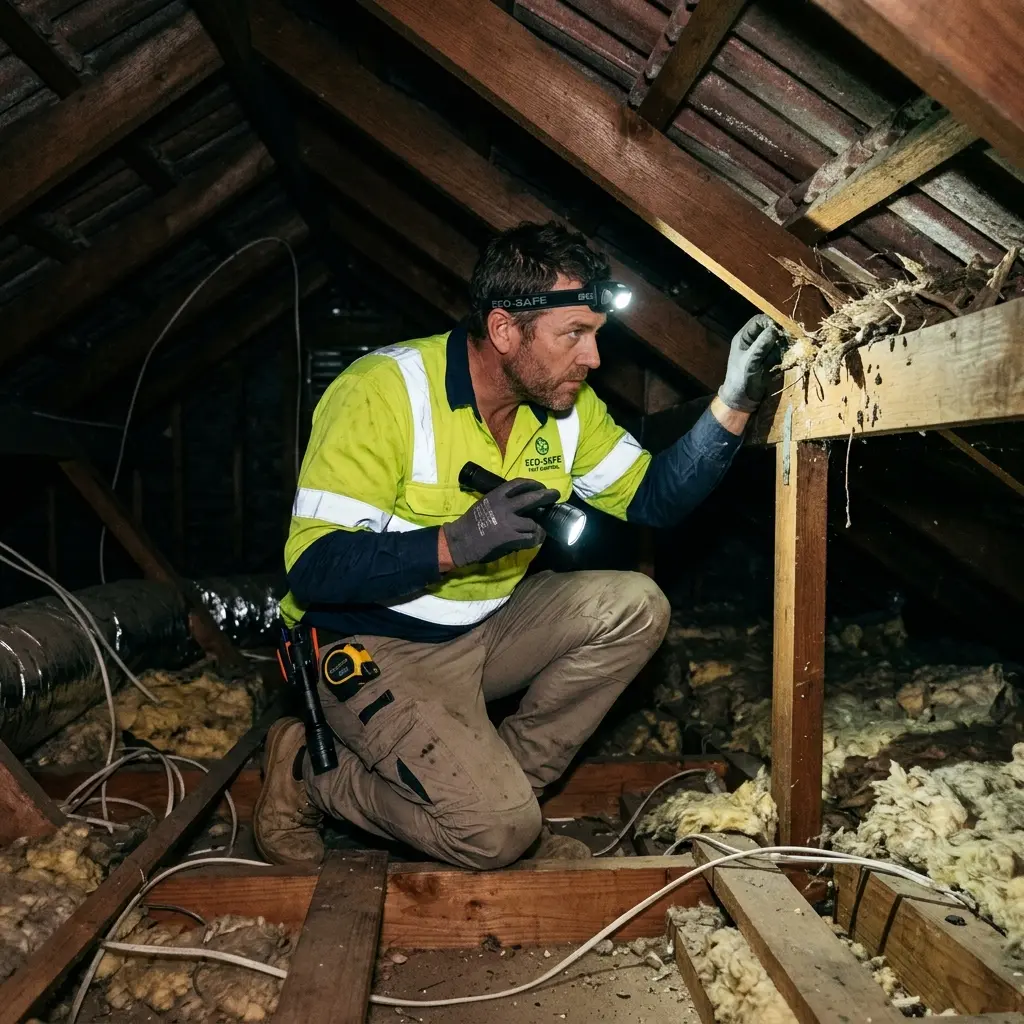 Technician inspecting a Avonsleigh subfloor void for a deceased cat