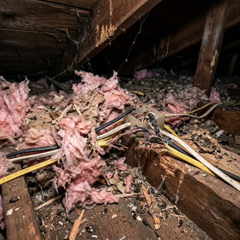 Contaminated ceiling insulation being assessed in a Avonsleigh roof space