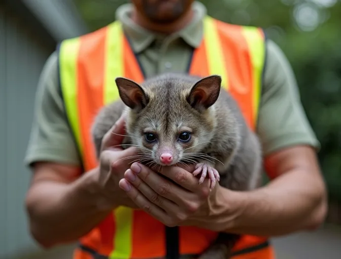 Animal handler safely recovering a deceased possum in Avonsleigh