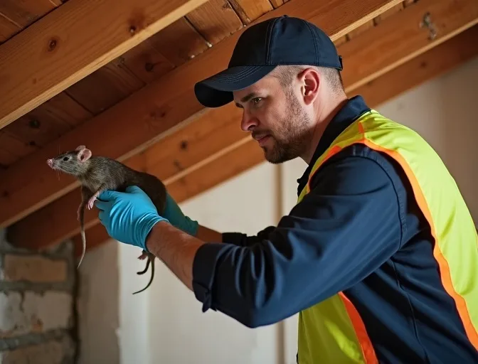 Technician inspecting a roof cavity for a dead rat in Avonsleigh